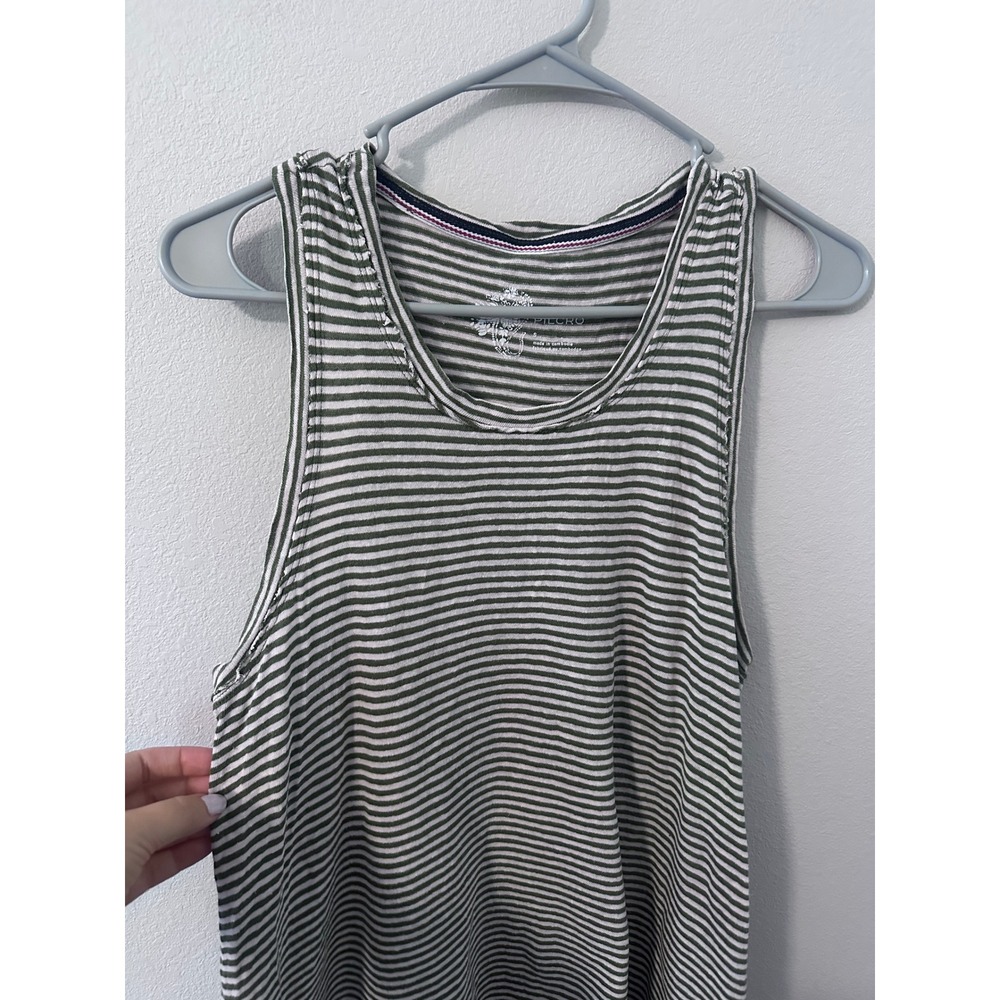 Pilcro Tank Top Size S Green Striped White Linen Cotton Sleeveless Scoop Neck - Picture 2 of 6